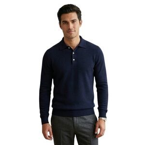 Joseph & Lyman Limited 100% Cashmere Polo Sweater Mens Small Blue Navy Luxe